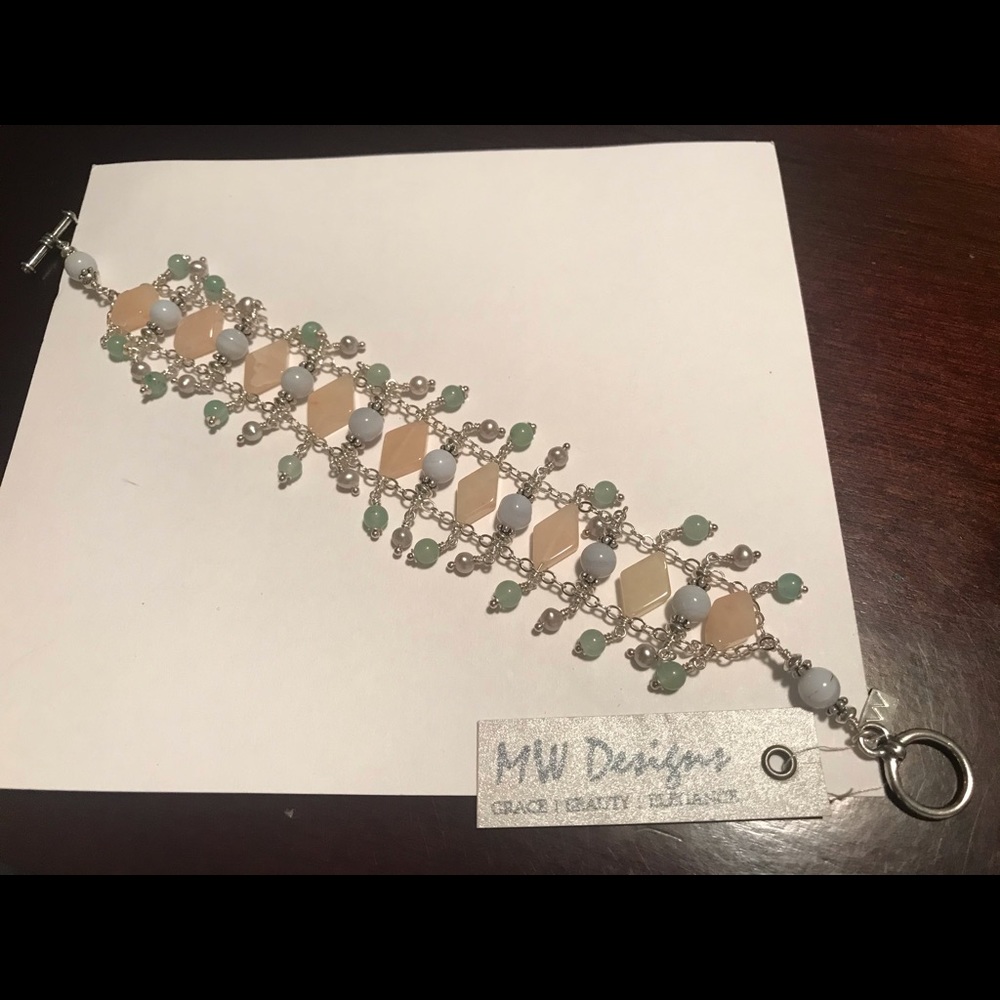 Handmade wire wrapped multi-stone bracelet